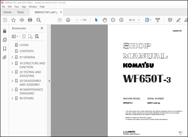 Komatsu Trash Compactor WF650T-3 Shop Manual SEBM027401 – PDF DOWNLOAD