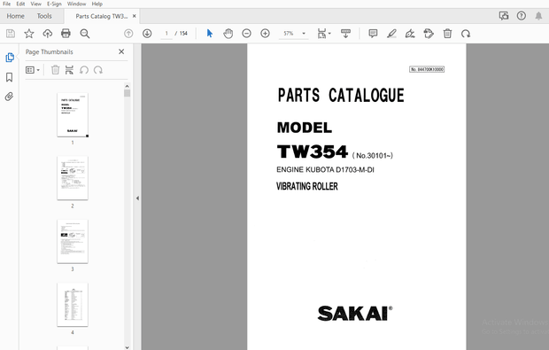 Sakai Vibrating Roller TW354 Engine Kubota Parts Manual - PDF