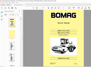 Bomag BW 211 D-4 PD-4 BW 213 D-4 PD-4 Single Drum Roller Service Manual – PDF DOWNLOAD