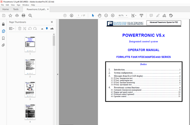 Fantuzzi Reggiane FORKLIFTS F25K7/FDC300/FDC450 SERIES OPERATOR MANUAL – PDF DOWNLOAD