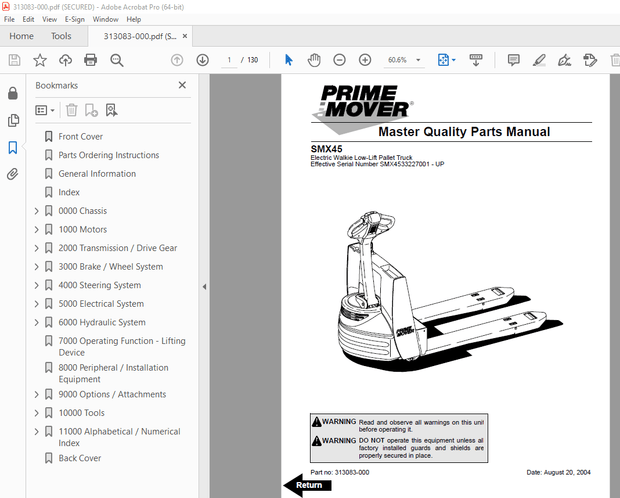 BT Prime Mover SMX45 Electric Walkie Low-Lift Paller Truck Parts Manual - PDF DOWNLOAD