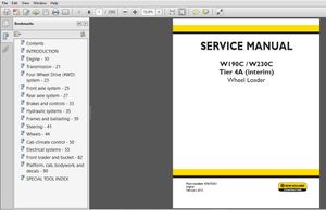 New Holland W190C W230C Tier 4A (interim) Wheel Loader Service Manual (47673351)