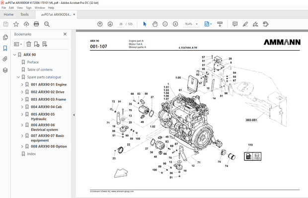 Ammann ARX 90 Tandem Roller Parts Manual 4172006 - PDF