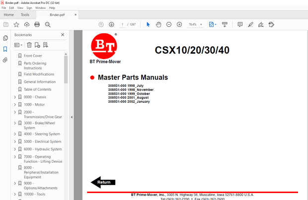 BT Forklift CSX10/20/30/40 Master Parts Manual – PDF DOWNLOAD