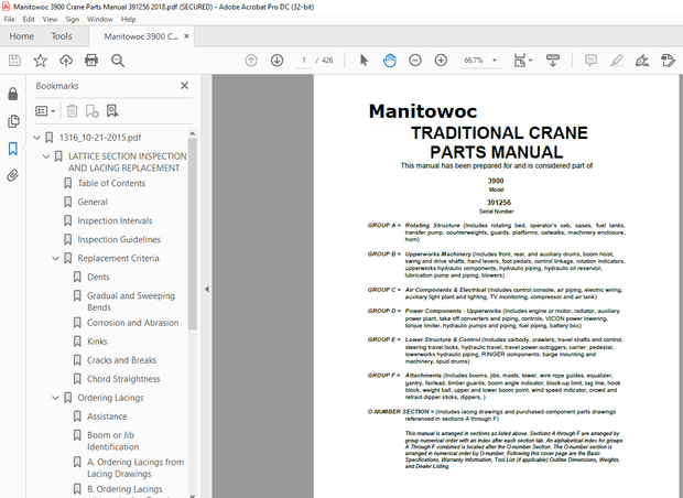 Manitowoc Traditional Crane 3900 Parts Manual SN 391256 – PDF DOWNLOAD