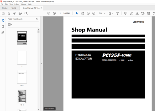 Komatsu PC135F-10M0 Hydraulic Excavator Repair Service Manual LEBMP13X02 - PDF DOWNLOAD