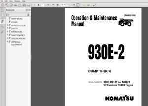 Komatsu 930E-2 Dump Truck Operation &amp; Maintenance Manual Cummins QSK60 Engine  PDF Download  