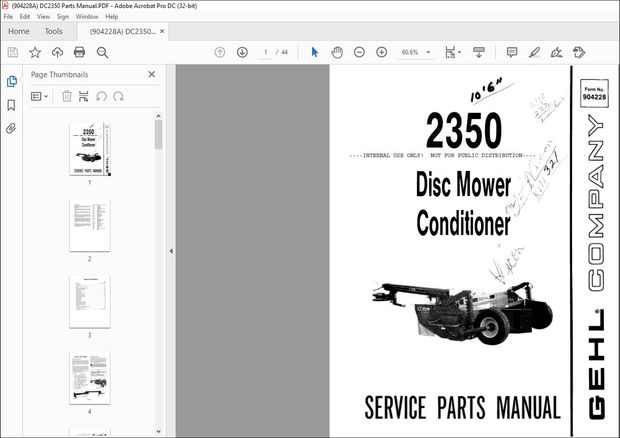 Gehl Disc Mower Conditioners 2350 SERVICE PARTS MANUAL(904228) – PDF DOWNLOAD