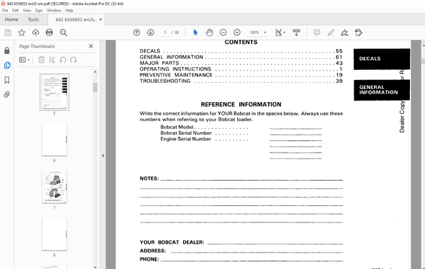 Bobcat 642 Loader Operation &amp; Maintenance Manual 6556852 - PDF DOWNLOAD