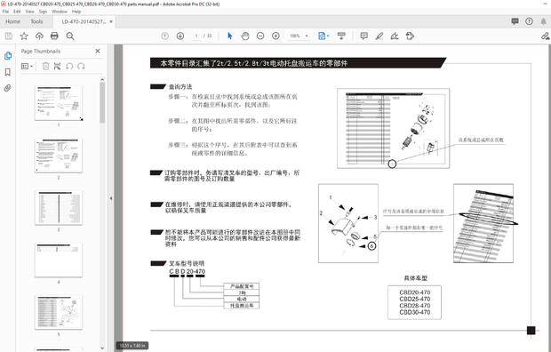 Heli Forklift CBD20-470 CBD25-470 CBD28-470 CBD30-470 Electric Pallet Trucks Parts Manual  – PDF 