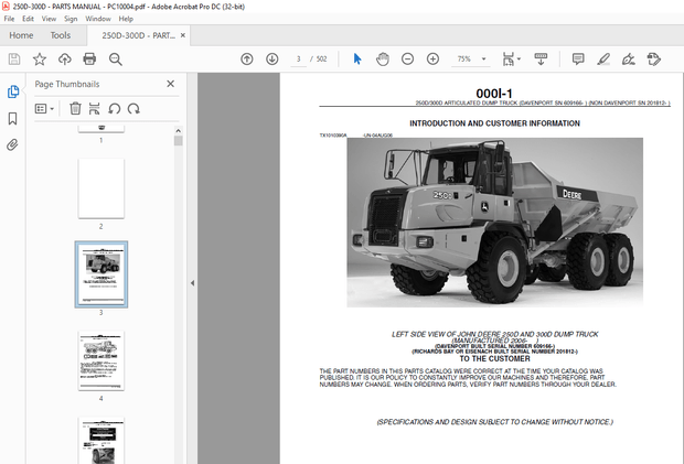 John Deere 250D/300D ADT Parts Manual PC10004 - PDF DOWNLOAD