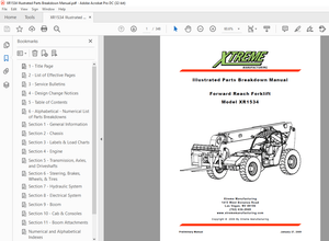 Xtreme Telehandler XR1534 Forward Reach Forklift Parts Manual PDF