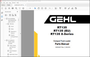 Gehl RT135 RT135 (EU) RT135 X-Series Compact Track Loader Parts Manual 50950467 – PDF DOWNLOAD