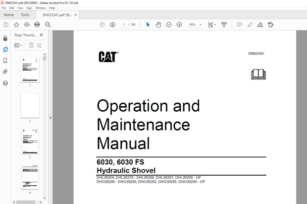 Cat 6030, 6030 FS Hydraulic Shovel Operation and Maintenance Manual EM023341 – PDF DOWNLOAD