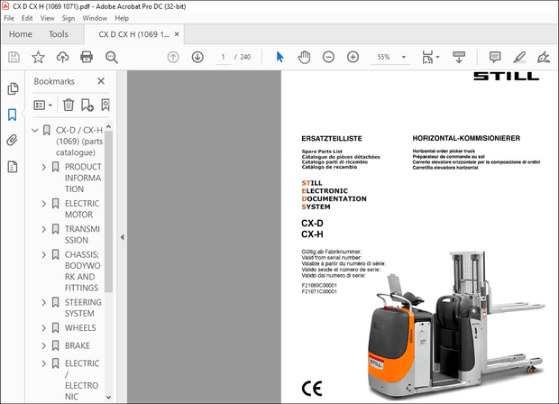 STILL CX-D CX-H Spare Parts Catalogue Manual – PDF DOWNLOAD