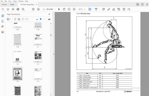 Sany SY155U Crawler Hydraulic Excavator Service Manual – PDF DOWNLOAD