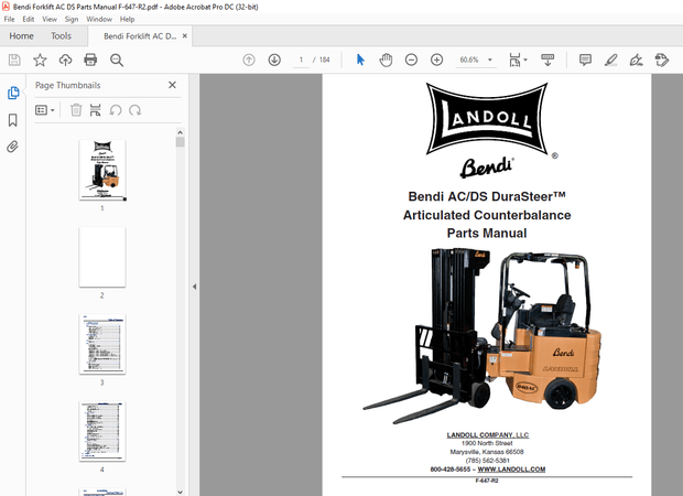 Landoll Bendi AC/DS DuraSteer™ Articulated Counterbalance Parts Manual – PDF DOWNLOAD