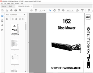 Gehl 162 Disc Mower Service Parts Manual(906557) – PDF DOWNLOAD
