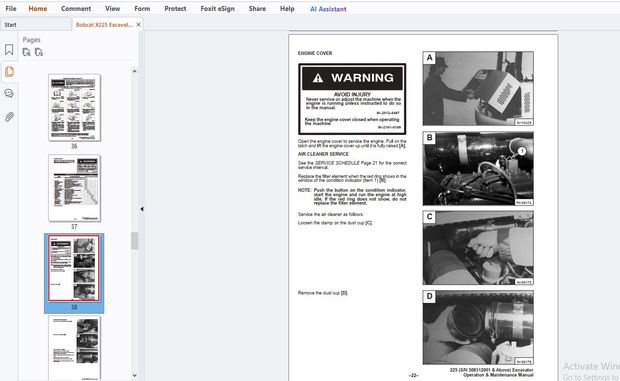 Bobcat X225 Excavator Operation &amp; Maintenance Manual (SN 508312001 &amp; Above) – PDF DOWNLOAD
