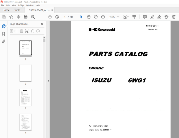 Kawasaki Isuzu 6WG1 Engine Parts Manual 93315-00471 – PDF DOWNLOAD