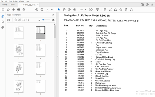 Drexel R60CBD SwingMast Lift Truck LPG Engine Section Parts Manual 1404513 – PDF DOWNLOAD