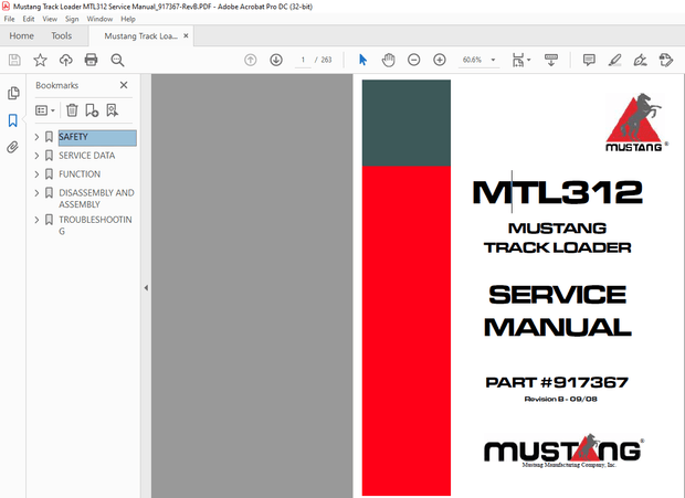 Mustang Track Loader MTL312 Service Manual (917367) – PDF DOWNLOAD