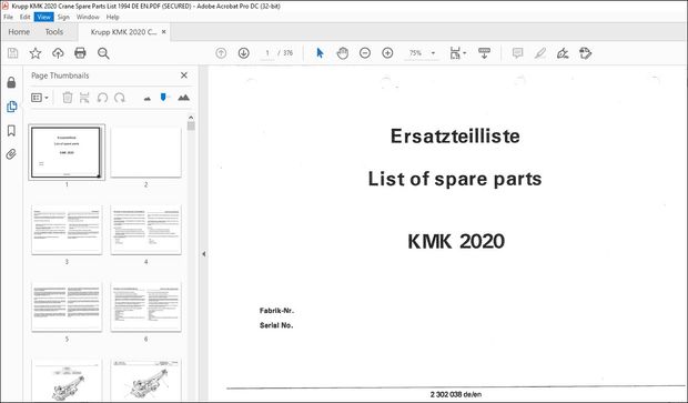 KRUPP KMK 2020 Truck Crane Parts Manual 2302038 EN_DE – PDF DOWNLOAD