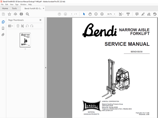 Bendi Narrow Aisle Forklift B330 Service Manual F-446 – PDF DOWNLOAD