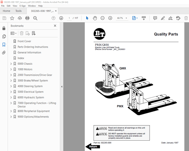 BT Prime-Mover PMX QMX Electric Low Lift Pallet Truck Parts Manual - PDF DOWNLOAD