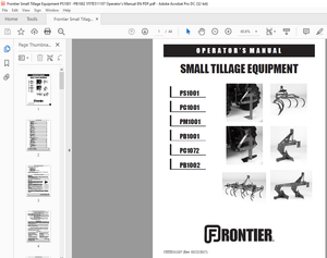Frontier Small Tillage Equipment PS1001 PC1001 PM1001 PB1001 PC1072 PB1002 Operator’s Manual PDF