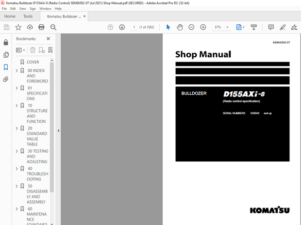 Komatsu D155AXi-8 Bulldozer Shop Manual SEN06582-07 – PDF DOWNLOAD