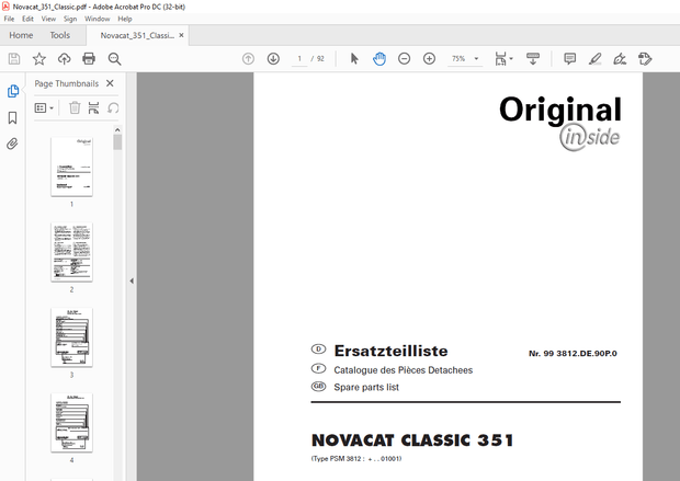 Pottinger Tractor Mower NOVACAT CLASSIC 351 Spare parts list Manual – PDF DOWNLOAD