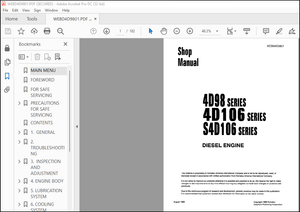 Komatsu 4D98 Series 4D106 Series S4D10S6 Series Diesel Engine Shop Manual WEBM4D9801 – PDF DOWNLOAD