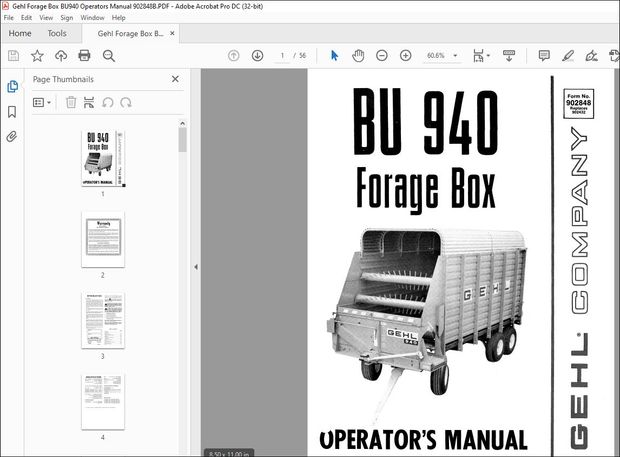 Gehl Forage Box BU940 Operators Manual 902848B – PDF DOWNLOAD