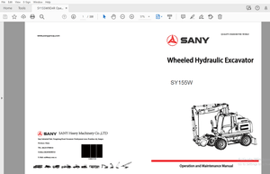 Sany SY155W Wheeled Hydraulic Excavator Operation &amp; Maintenance Manual – PDF DOWNLOAD