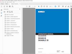 Kobelco SK400 III SK400LC III Excavator Operator’s Manual – PDF DOWNLOAD