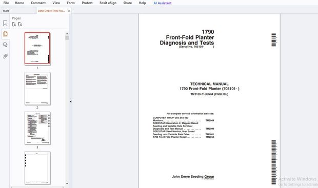John Deere 1790 Front-Fold Planter Diagnosis &amp; Test Technical Manual TM2159 – PDF DOWNLOAD