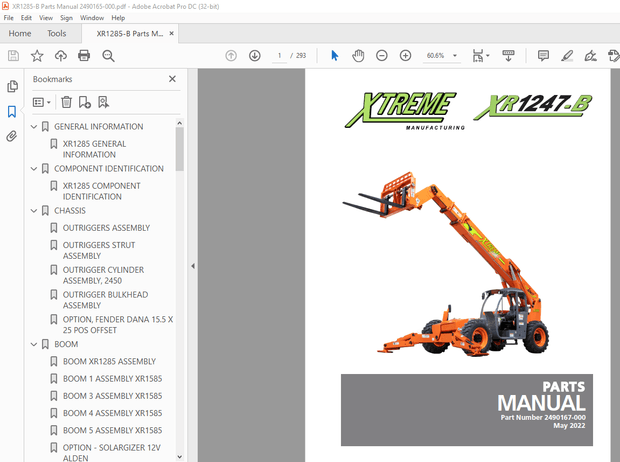 Xtreme Telehandler XR1247-B Parts Manual PN 2490167-000 – PDF DOWNLOAD