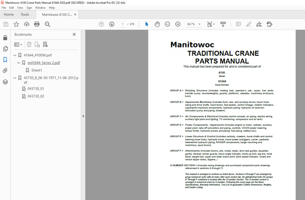 Manitowoc Traditional Crane 4100 Parts Manual 41644 – PDF DOWNLOAD