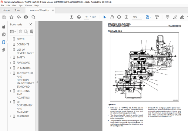 Komatsu WA470-5 WA480-5 Wheel Loader Shop Manual SEBM024416 – PDF DOWNLOAD