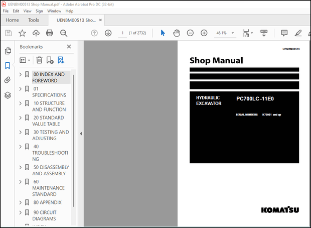 Komastu Hydraulic Excavator PC700LC -11E0 Shop Manual(UENBM00513) – PDF DOWNLOAD