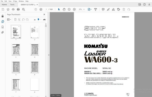 KOMATSU AVANCE LOADER WA600-3 SERVICE REPAIR WORKSHOP MANUAL SEBM013213 - PDF DOWNLOAD