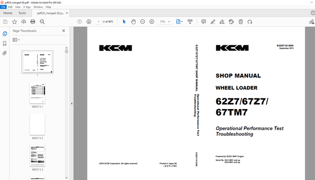 KCM 62Z7/67Z7/67TM7 Wheel Loader(Operation Performance Troubleshooting) 4HK1 Engine Shop Manual PDF