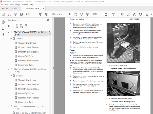 Yale G876 (GDP190DC, GDP210DC, GDP230DC, GDP230DCS, GDP250DC, GDP280DC) Service Manual PDF