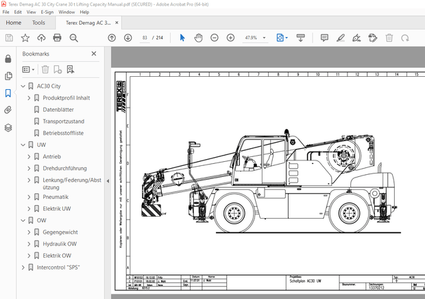 Terex Demag AC 30 City Crane 30 t Lifting Capacity Manual – PDF DOWNLOAD
