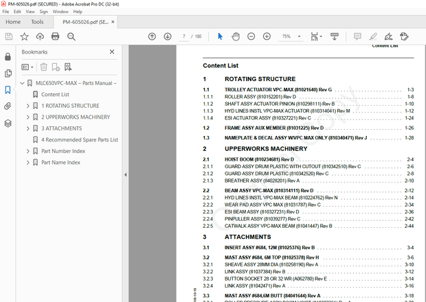 Manitowoc Crane MLC650 VPC-MAX Parts Manual 605026 - PDF