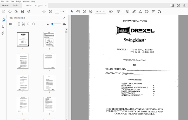 Drexel SL44/3 Swingmast Service &amp; Parts Manual 17775-11&amp;12 – PDF DOWNLOAD
