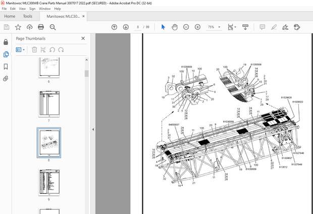 Manitowoc Crane MLC300WB Parts Manual SN 3007017 – PDF DOWNLOAD