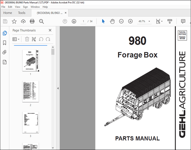 Gehl 980 Forage Box Parts Manual(907592) – PDF DOWNLOAD