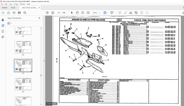 Jaguar 2.9 &amp; 3.6 Litre Saloons Parts Manual Serial No.RTC9893CB - PDF DOWNLOAD